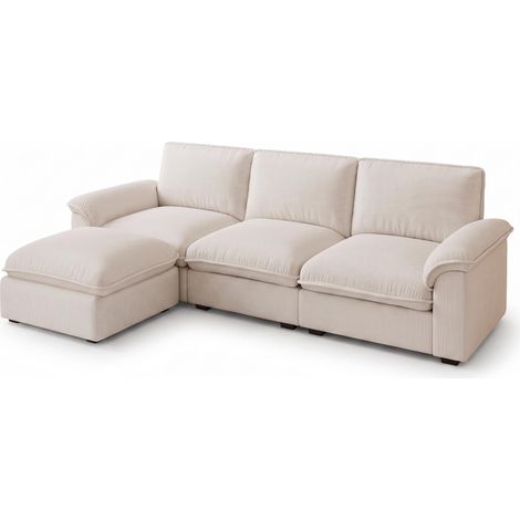 FurnitureR Beiges 3-Sitzer Chenille-Sofa mit Hocker und Memory-Schaum, 260 cm breites Chenille-Sofa mit mobilem Hocker sowie Memory- und PU-Schaum für flexible Entspannung im Wohnzimmer. (1/5)