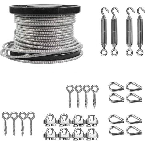 Tensioner Cable, Light Suspension Kit, M6 Wire Tension Kit with 5 mm PVC Coated Cable, for Bodyguard Kit, Clothesline, Climbing Plants (40 M)