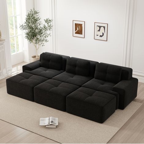 Modulares Ecksofa Schwarz Cord mit Schlaffunktion und tiefem Sitz (1/5)