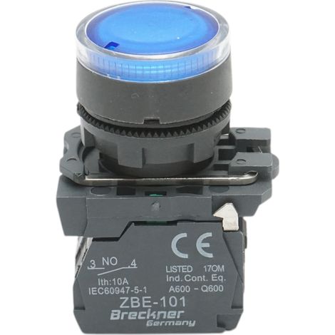 Pulsante con ritorno e segnalazione LED blu 1NO+1NC, 220V/10A, TB5 Breckner Germany (1/5)
