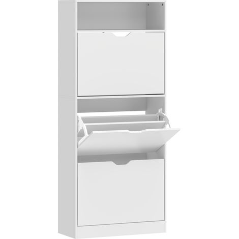 Scarpiera 60x26x140 cm Mobile con 3 Cassetti Ribalta e Ripiani Regolabili in MDF Bianco (1/5)