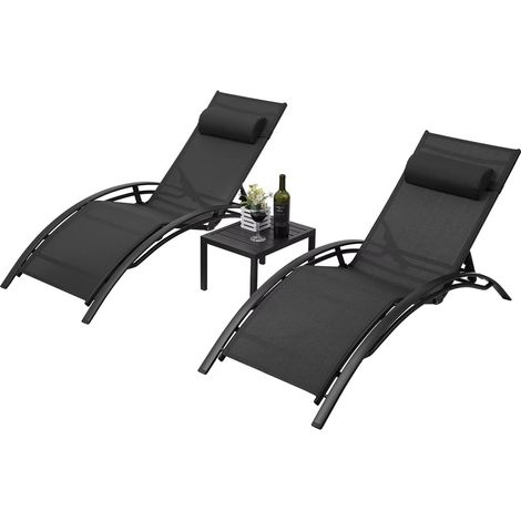 Lot de 3 Chaises Longues en Aluminium avec Table – Chaise Longue Réglable 5 Positions pour Piscine, Jardin et Plage (1/5)