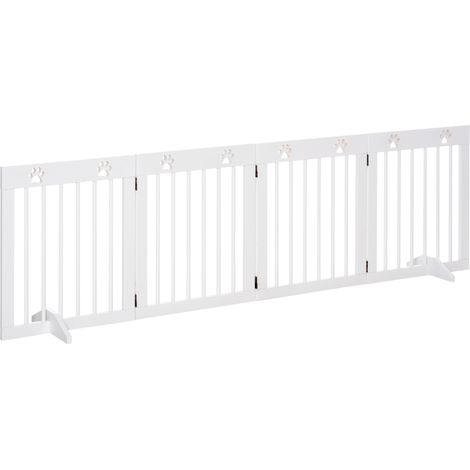 Barrière blanche pliable 4 panneaux 204x61 cm en bois avec pieds support pour couloir et escaliers, accessoire sécurité design sobre pour maison pratique et extensible