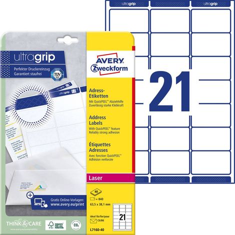Avery Zweckform Adressetikett L7160-40 63,5x38,1mm 840St. (1/4)
