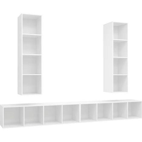 Lot de 4 meubles TV muraux pratiques modernes rangement 37 x 37 x 142,5 cm en bois d'ingénierie blanc (1/3)