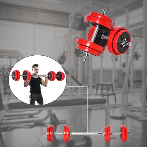 Set di manubri regolabili 2 in 1 HOMCOM, 20 kg, con 8 dischi, 2 bilancieri e manovella regolabile per allenamento di forza, sollevamento pesi, casa, palestra, ufficio, nero e rosso (1/5)