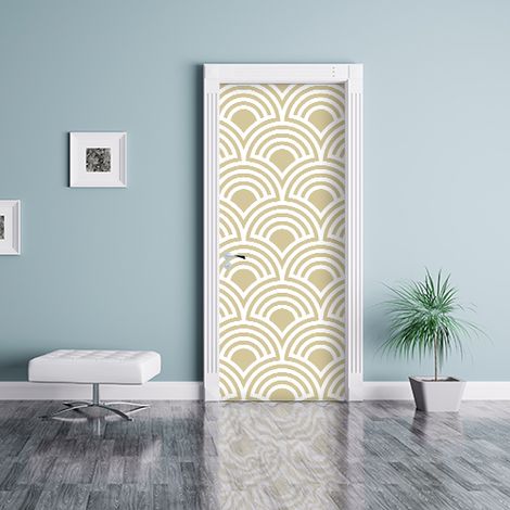 Sticker Porte Autocollant Éventails Dorés WSH, 204 cm x 83 cm - Décoration Intérieure pour Portes, Autocollant Mural Décoratif (1/4)