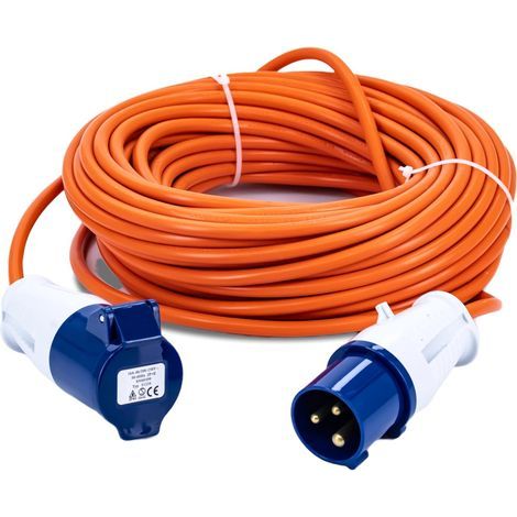 x 25 m Verlängerungskabel, orangefarbenes Kabel, 1,5 mm², IP44, 16 A, 230 V, für Camping und Baustellen (1/5)