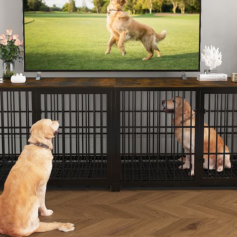 BingoPaw Heavy Duty Dog Kennel Wooden Dog Crate Puppy Cage End Table with Lockable Door, Black Extra Extra Large 120 x 77 x 81.5cm