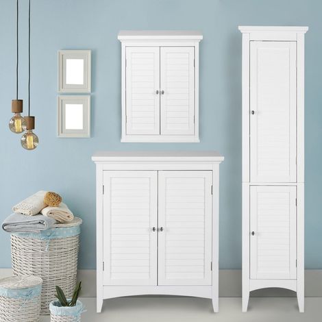 Teamson Home Bathroom Cabinet Cupboard Unit Set 3 pcs White ELG-FSETW