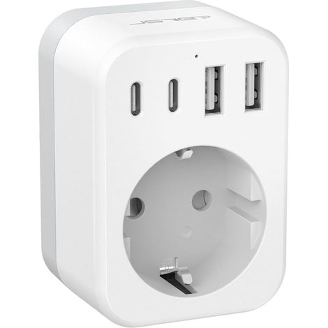 Travel Adaptor for France to USA Canada with 2 USB A and 2 Type C Type B for Canada American, Mexico, Thailand Dominican (White) (1/5)