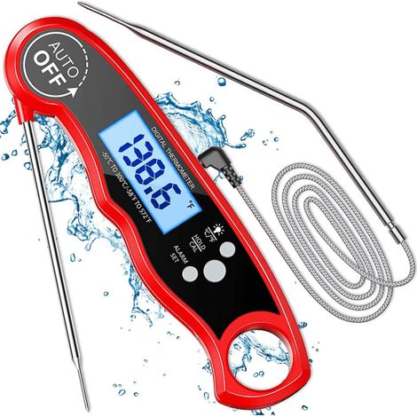 Thermomètre de barbecue à viande, 2 sondes étanches, écran LCD rétroéclairé, pour grillades en extérieur, cuisson précise, compatible bois et charbon, pratique et résistant à la chaleur. (1/2)