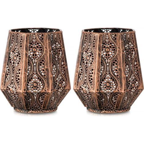 Longziming - Bougeoir marocain - Lanterne traditionnelle - Objet lumineux décoratif - Motifs ajourés et sculptés - Projection d'ombres apaisantes - Laiton et fer forgé - Idéal pour le salon et le jard (1/5)