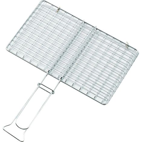 GRIGLIA A RETE PER BARBECUE SENZA PIEDI ACCIAIO CROMATO MANICO LUNGO 35X40 CM