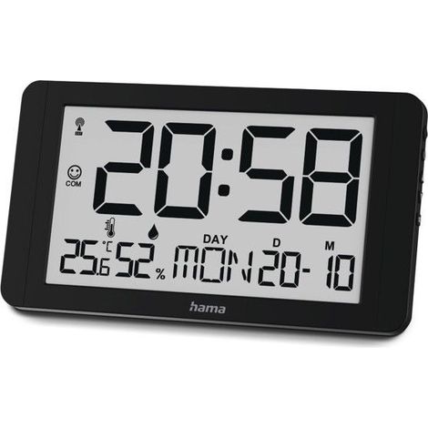 Horloge murale numérique « Cuba », radiopilotée avec thermomètre/hygromètre, noire