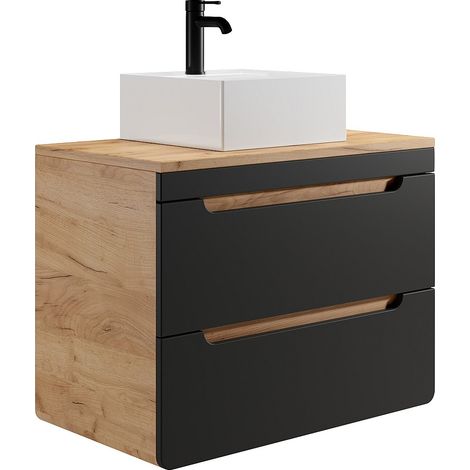 Mobile per bagno sospeso con lavabo da appoggio 80 cm Naturale chiaro e Antracite - ARUBA