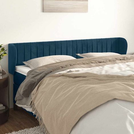 Tête de lit avec oreilles pour lit double, Tableau décoratif de chevet élégante Bleu foncé 203x23x78/88 cm Velours SDG87638 (1/5)