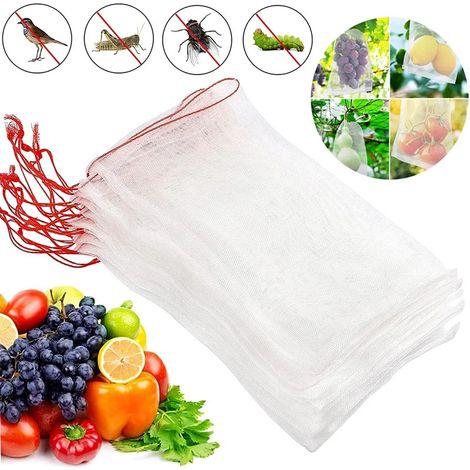 Sac de protection de fruits 30pcs 55X35cm, sac de jardin en filet avec cordon de serrage, sac de barrière en filet pour protéger les fruits et légumes (1/5)