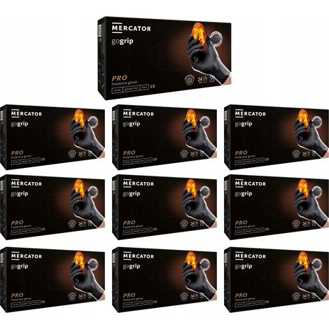 Nitrilhandschuhe, 50 Stück, Größe 9-L, Gogrip Schwarz – 10er-Packung