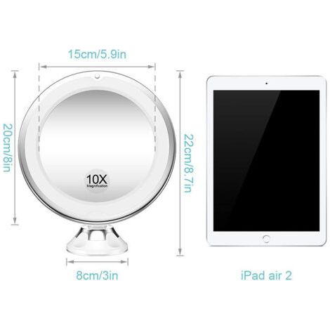 Miroir Grossissant X10 - Miroir Grossissant Lumineux LED De Voyage Avec Ventouse - Miroir Grossissant Mural Portable - Rotation À 360° (1/5)