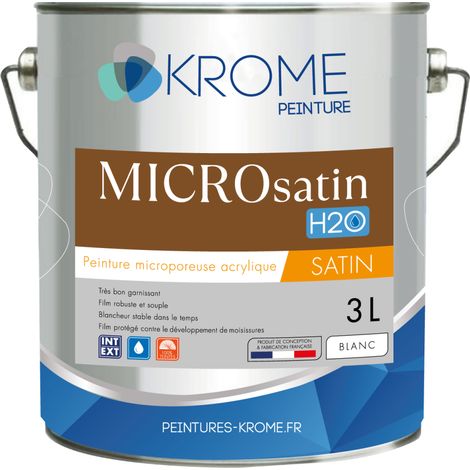 Peinture Microporeuse Intérieur et Extérieur - Microsatin H2O Krome - Satiné  Couleur: BLANC - Conditionnement: 3L