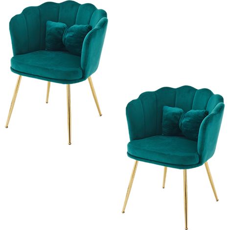GagaLot de 2 chaises en velours vert, pieds dorés, dossier pétale (1/5)