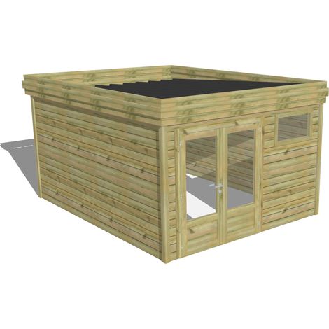 ABRI DE JARDIN bois Pin autoclave 27mm - 3,44x4,34m / 14,9m2 - Bac acier - Abri Français (1/5)