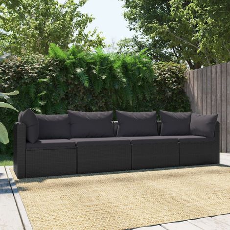 Lot de 4 Canapé de jardin design industriel - Canapés Relax de jardin avec coussins Résine tressée Noir -BV44092 (1/5)