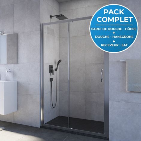 HÜPPE  HÃœPPE Duschpaket: Schiebetür 120cm + All-in-One Duschset + Duschwanne 120x90cm Schwarz
