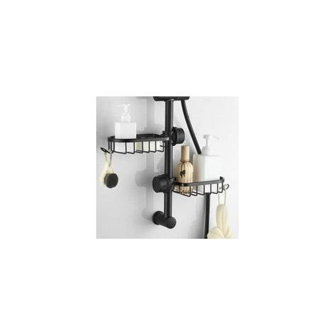 2x Étagère Douche Sans Percage Inox,T-Audace Noir Étagère Salle de Bain Télescopique Inoxydable, Tablette Support Douche, Porte Savon Barre Douche, Serviteur Douche pour Shampooing