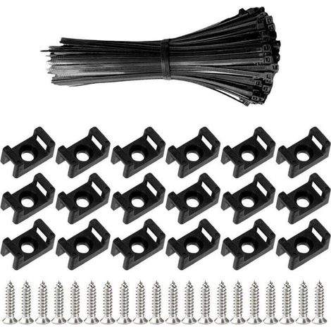 100 Pièces Attaches Cable avec Embase de Serre Cables et Vis, 200 mm Autobloquantes Fixations Électriques Collier de Serrage en Nylon pour Organiser Câbles, Réutilisables et Réglables (1/4)