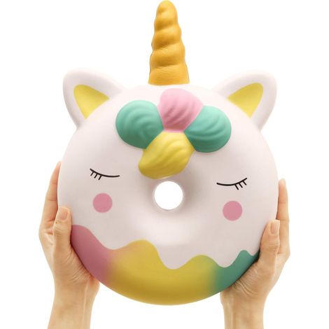 Squishies géants licorne donut kawaii de 33 cm, à remontée lente et parfumés, pour enfants, anti-stress (blanc) (1/5)