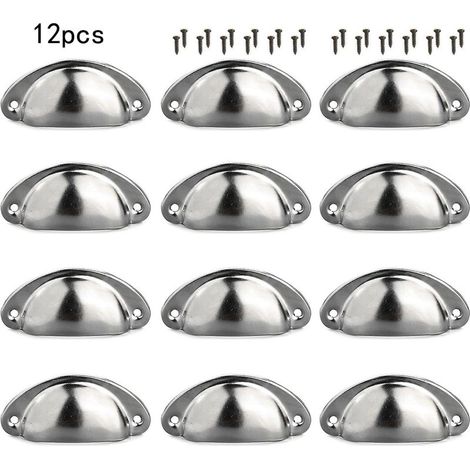 Set mit 12 silbernen Muschelgriffen für Küchenschrank- und Schubladentüren. (1/5)