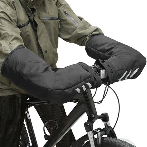 Gants de guidon de vélo imperméables, réfléchissants et chauds, noirs, pour la protection du guidon (1/5)