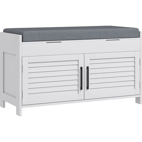 Panca Scarpiera con Vano Contenitore e Ripiani 90x36x50 cm in MDF e Simil Lino Grigio