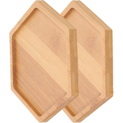 Plateau en bambou mosaïque, style DIY, design créatif, forme hexagonale, couleur kaki, compatible avec la décoration intérieure (lot de 2) (1/5)