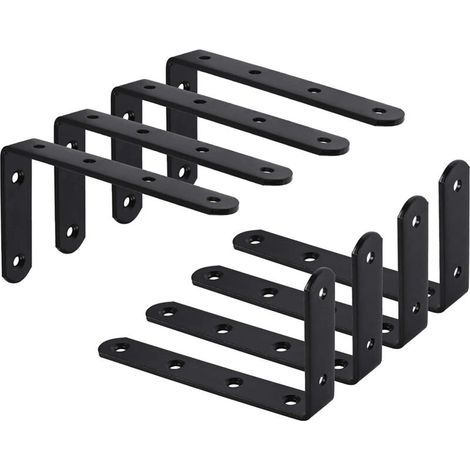 Sjqka – Support étagère murale en fer noir – Lot de 8 équerres 125x75x3mm – Résistant à la rouille – Fixation pour meubles et déco (1/4)