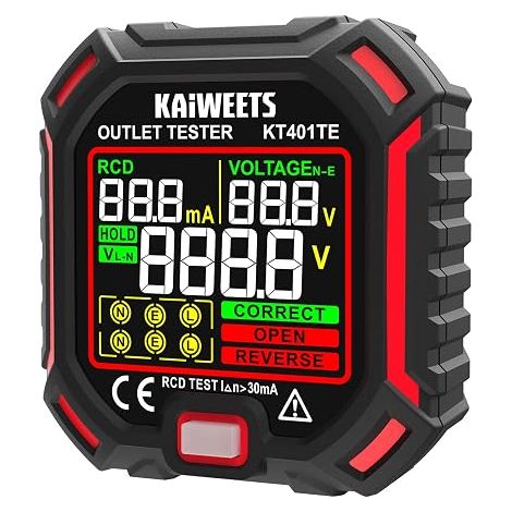 Testeur de tension de la prise avec RCD Test et écran LCD Affichage 7 Tests de câblage Mesure de tension de fuite Testeur de tension de la prise 200-250V 300V (1/2)