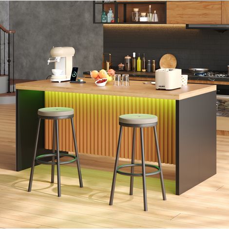 Kücheninsel 155 x 80 x 90 cm, LED, 2 Steckdosen, 2 USB, MDF, schwarz und natur OKMYHOME (1/5)