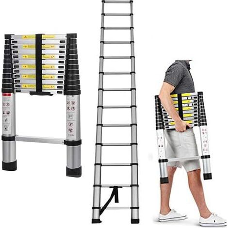 16.4ft 5M Aluminum Extension Foldable Telescopic Ladder Telescoping Straight Ladder Extendable Capacity Max Load 150kg/330lb EN 131 Light-Weight Fully Extened 5M (1/5)