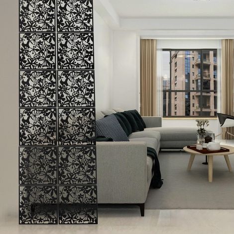 Raumteiler Hängend 12 Stück - DIY Hängender Raum-Teiler, Schwarzes Muster Paneele Vorhang zum Aufhängen, 40x40x0.6cm Raumtrenner Sichtschutz für Zuhause Hotel Büro Bar Dekoration