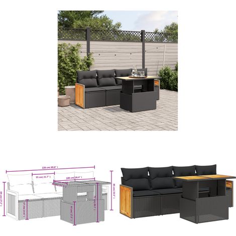 5-tlg. Garten-Sofagarnitur mit Kissen Schwarz Poly Rattan - Gartensortiment - Gartenmöbelset - Lounge Möbel - Rattan Gartenmöbel - Gartenlounge - Home & Living (1/3)