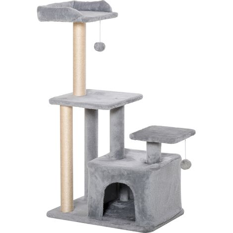 Cat Tree Tower for Indoor Cats 114cm Climbing Activity Centre Kitten Sisal Scratching Post Perch Hanging Ball Condo Toy Light Grey (1/5)