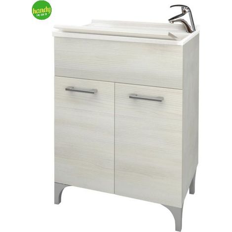Kit mobile lavatoio in legno rovere bianco 60x50 cm. (1/5)
