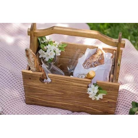 Folding Picnic Basket Table - Outdoor Portable Wooden Folding Table, Brown -