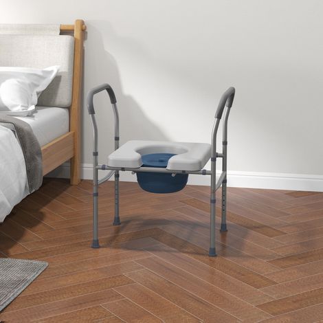 Chaise Douche Toilette Hauteur Réglable Coussinets Antidérapants Charge Aluminium Gris 136 kg