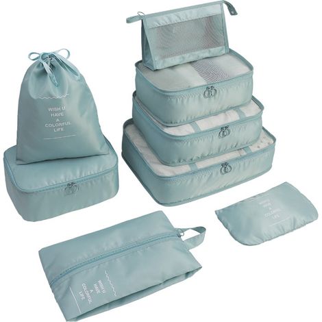 Ensemble de 8 sacs de compression pour vêtements et chaussures, bleu — (1/5)