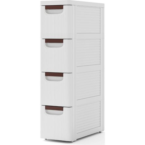 Armoire de rangement étroite à 4 tiroirs 42 x 19 x 74 cm mobilité fluide design moderne en pp blanc