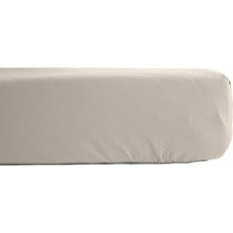Drap housse percale pur coton peigné longues fibres 80 fils/cm² avec bonnet de 35 cm Vent du sud - Ivoire - 160 x 200 cm bonnet de 35 cm