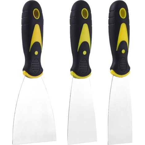 Lot de 3 grattoirs à papier peint avec poignée en plastique et lame métallique, outil de décollement facile pour rénovation murale–DELKEVIC